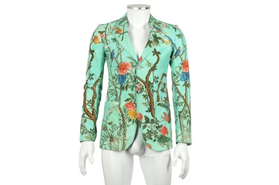Lot 59 - Gucci Teal Cotton Floral Print Blazer - Size 44