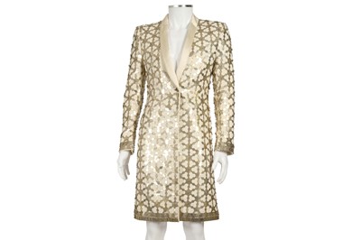 Lot 188 - Alexander McQueen Cream Embellished Wool Coat - Size 48