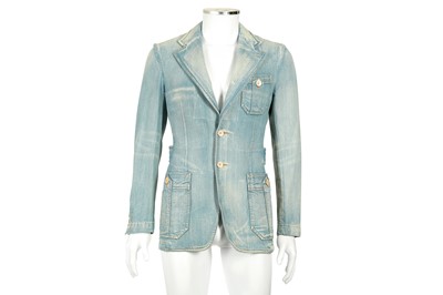 Lot 60 - Gucci Blue Distressed Denim Blazer - Size 44