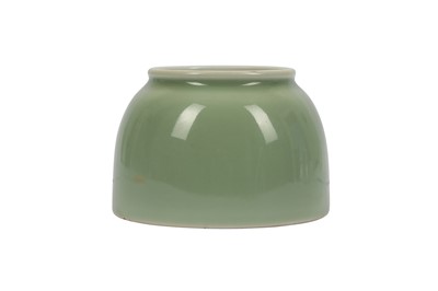 Lot 120 - A CHINESE CELADON-GLAZED BEEHIVE-SHAPED BRUSH WASHER.