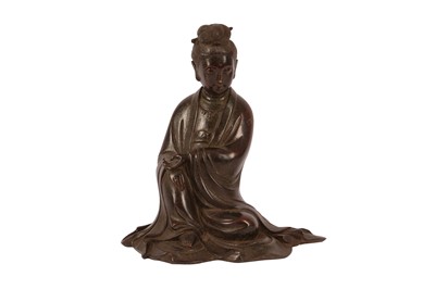 Lot 164 - A CHINESE BRONZE FIGURE OF GUANYIN.