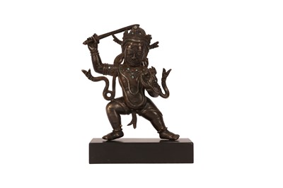 Lot 176 - A CHINESE SILVER-INLAY BRONZE FIGURE OF YAMANTAKA.