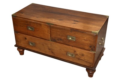 Lot 212 - AN INDIAN TEAK CAMPAIGN CHEST SECTION, 20TH CENTURY
