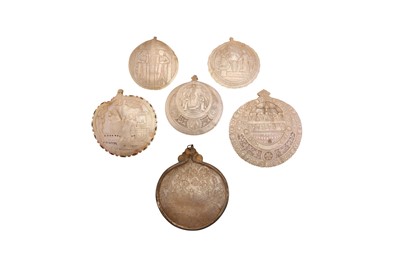 Lot 143 - SIX 19TH CENTURY JERUSALEM MOTHER OF PEARL CARVED SHELLS OF RELIGIOUS THEME