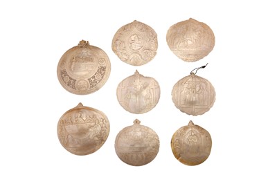 Lot 144 - EIGHT 19TH CENTURY JERUSALEM MOTHER OF PEARL CARVED SHELLS OF RELIGIOUS THEME