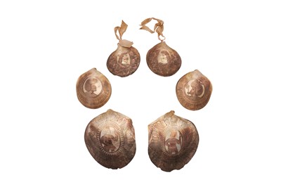 Lot 150 - THREE PAIRS OF 19TH CENTURY SHELLS CARVED BY CONVICTS IN NEW CALEDONIA (NOUVELLE CALEDONIE)