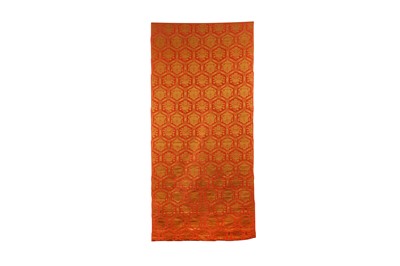 Lot 198 - A CHINESE LARGE LENGTH OF RED AND GOLD BROCADE.