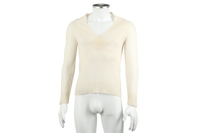 Lot 192 - Moncler Cream Deep V Neck Knit Jumper - Size S