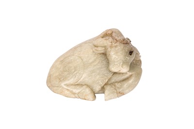 Lot 20 - A CHINESE PALE CELADON JADE 'BUFFALO' CARVING.