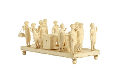 Lot 408 - λ A CARVED IVORY FIGURAL PALANQUIN VILLAGE SCENE