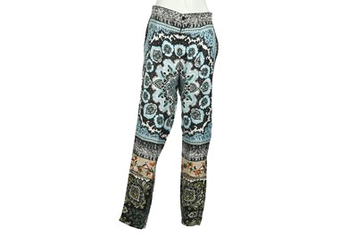 Lot 61 - Dolce & Gabbana Blue Silk Scarf Print Trouser - Size 44