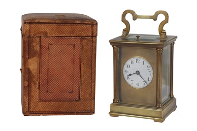 Lot 242 - A FRENCH BRASS CARRIAGE CLOCK, LATE 19TH/EARLY 20TH CENTURY
