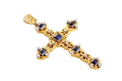 Lot 161 - A sapphire and diamond cross pendant, circa 1910