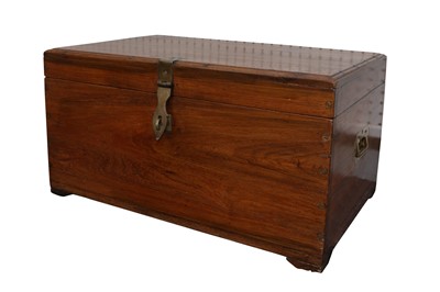 Lot 223 - AN INDIAN TEAK AND BRASS BOUND CHEST, 20TH CENTURY