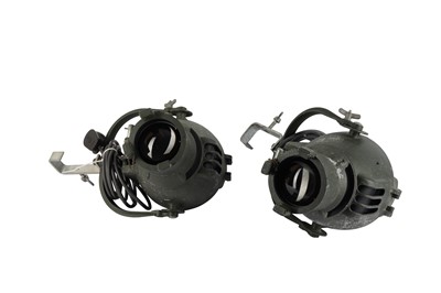 Lot 1083 - A PAIR OF STRAND ELECTRIC HANGING THEATRE SPOTLIGHTS, MID 20TH CENTURY