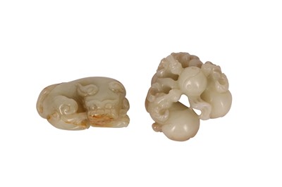 Lot 515 - TWO CHINESE PALE CELADON JADE ANIMAL CARVINGS.