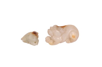 Lot 518 - TWO CHINESE PALE CELADON JADE ANIMAL CARVINGS.