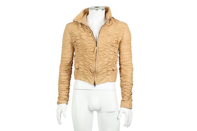 Lot 165 - Gucci Beige Ruched Cropped Leather Jacket - Size 44