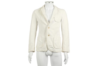 Lot 255 - Alexander McQueen White Denim Military Blazer - Size 46