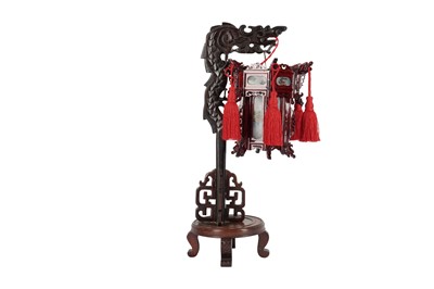 Lot 1085 - A SMALL CHINESE HARDWOOD LANTERN TABLE LAMP, CONTEMPORARY