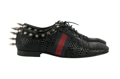 Lot 242 - Gucci Black Web Studded Lace Up Brogue - Size 7
