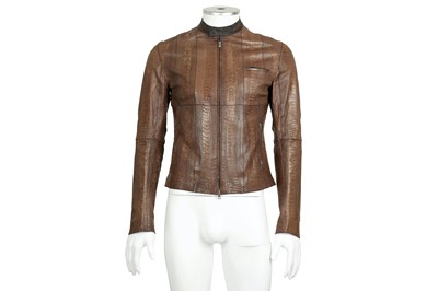 Lot 110 - Gucci Brown Ostrich Leather Jacket - Size 46