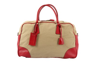 Lot 5 - Prada Red Canapa Canvas Travel Bag