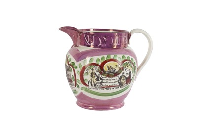 Lot 13 - A SUNDERLAND LUSTRE POTTERY JUG, 19TH CENTURY