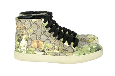 Lot 157 - Gucci Beige Supreme GG Bloom High Top Trainer - Size 6.5