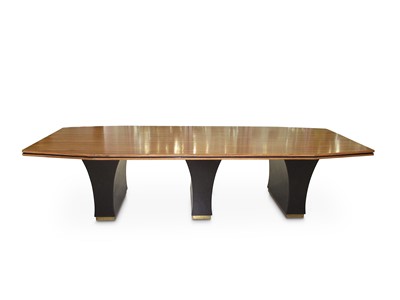 Lot 1022 - ATTRIBUTED OSVALDO BORSANI (1911-1985), A LARGE ZEBRA WOOD DINING OR BOARDROOM TABLE, 1940S