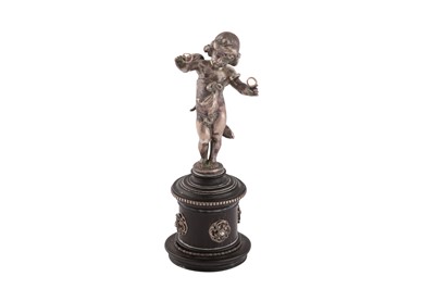 Lot 903 - A LATE 19TH CENTURY AUSTRIAN 800 STANDARD SILVER FIGURE OF A CHERUB, VIENNA CIRCA 1900 BY GEORG ADAM SCHEID (1838-1921, REG. 1882)