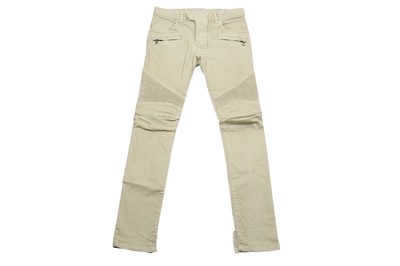 Lot 154 - Balmain Beige Denim Biker Jeans - Size 28