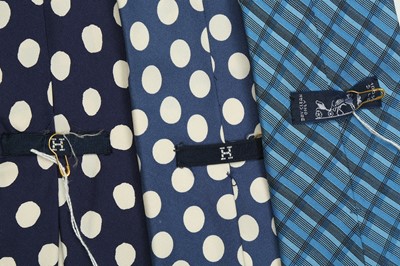 Lot 274 - Three Hermès Blue Silk Print Ties