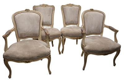 Lot 253 - A PAIR OF FRENCH LOUIS XV STYLE FAUTEUIL OPEN ARMCHAIRS, 20TH CENTURY