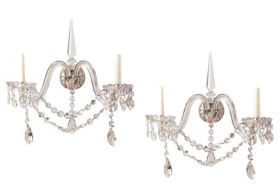 Lot 359 - A PAIR OF GLASS OSLER AND CO. TWO BRANCH WALL LIGHTS, 19TH CENTURY