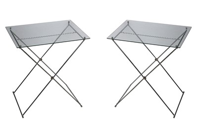 Lot 1074 - A PAIR OF CONTEMPORARY CHROMED TUBULAR FOLDING TABLES