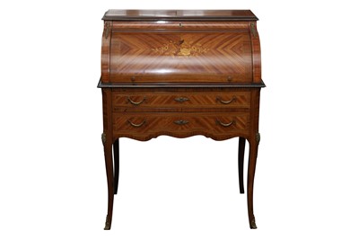 Lot 204 - A LOUIS XV STYLE KINGWOOD CYLINDER BUREAU, LATE 20TH CENTURY