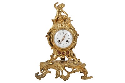 Lot 237 - A MID 19TH CENTURY FRENCH ROCOCO STYLE GILT BRONZE MANTEL CLOCK