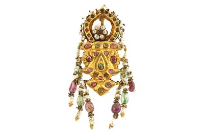 Lot 359 - A CENTRAL ASIAN GEM-ENCRUSTED GOLD BROOCH