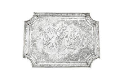 Lot 530 - AN ENGRAVED PERSIAN SILVER TRAY