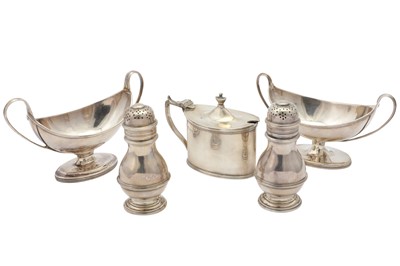 Lot 38 - AN ASSEMBLED GEORGE III/V STERLING SILVER CRUET SET