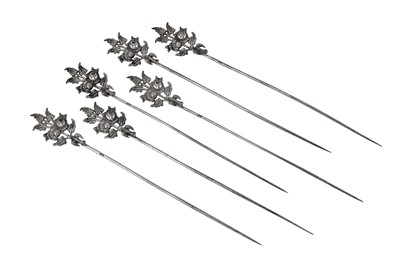 Lot 267 - A set of six late 19th century Egyptian silver kebab skewers, probably Cairo circa 1880 by Karabet Cizmeciyan
