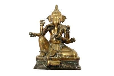 Lot 455 - A DEVOTIONAL BRASS SCULPTURE OF THE HINDU GOD, LORD GANESHA