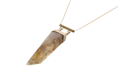 Lot 354 - A MODERN GOLDEN RUTILATED QUARTZ PENDANT