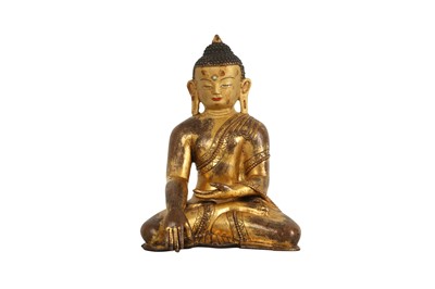 Lot 179 - A TIBETAN GILT-BRONZE FIGURE OF BUDDHA SAKYAMUNI.