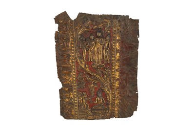 Lot 186 - A NEPALESE GILT-BRONZE PLAQUE FRAGMENT.