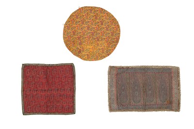 Lot 151 - A PANEL OF JAMUVAR SHAWL CLOTH AND TWO TERMEH PANELS