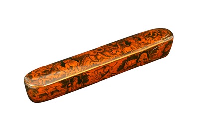 Lot 238 - A LACQUERED PAPIER-MÂCHÉ PEN CASE (QALAMDAN) WITH ANIMAL DECORATION