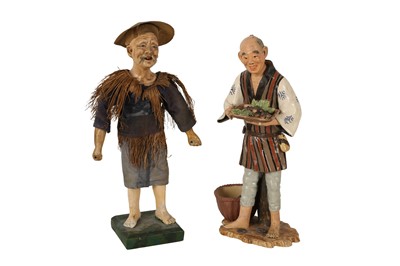 Lot 466 - TWO POTTERY OKIMONO OF FARMERS.