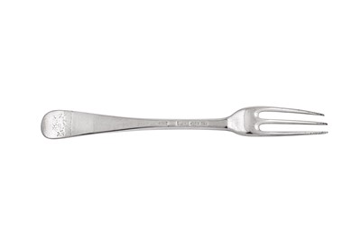 Lot 490 - A George I Britannia standard silver table fork, London 1720 by Samuel Hitchcock (reg. 24th Nov 1713)